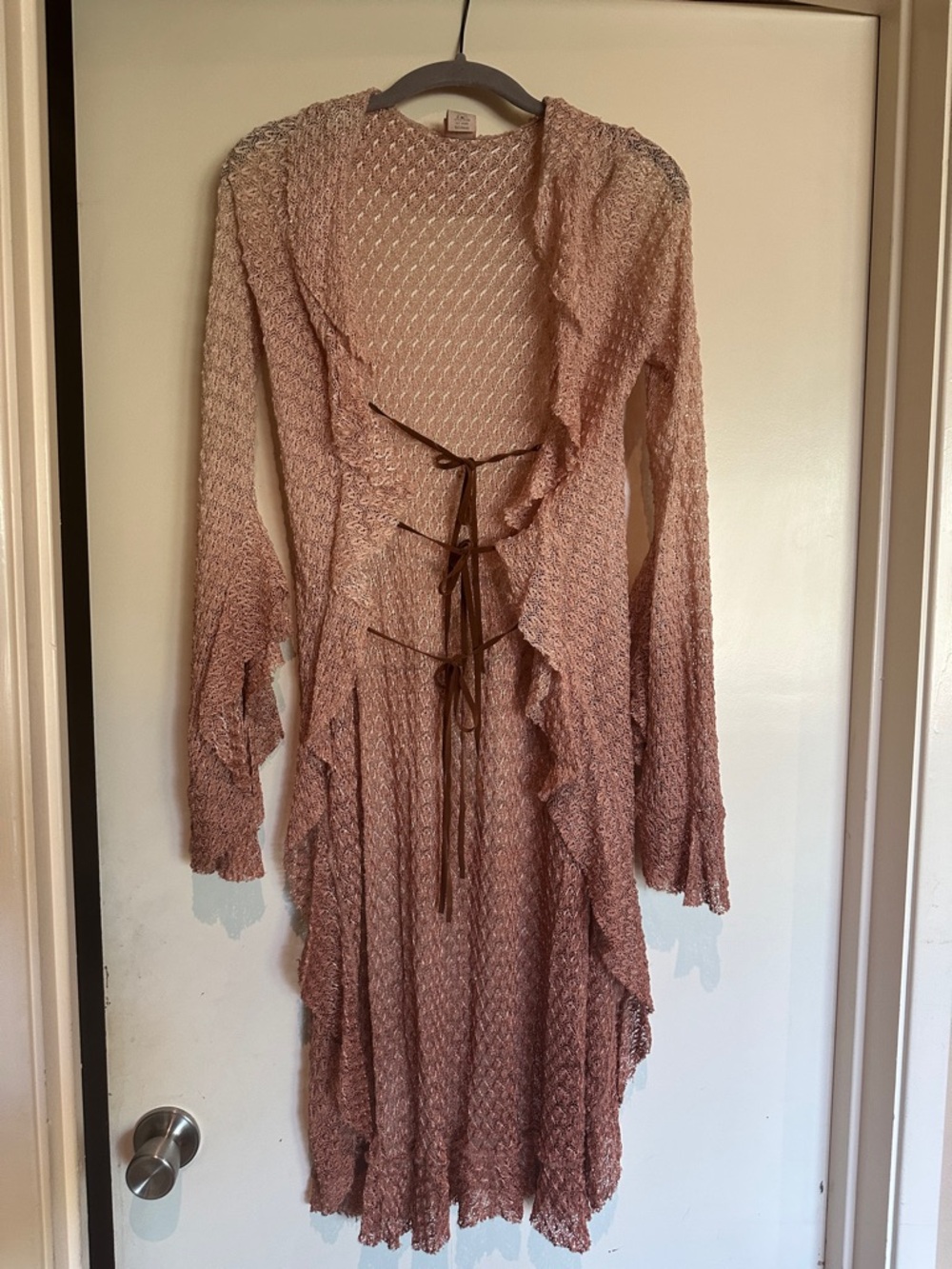 Boho Knit Open-Front Taupe Pink Dress